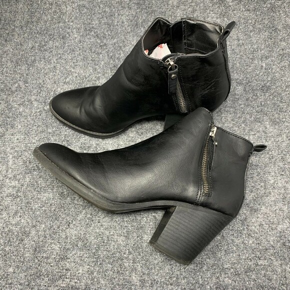 Universal Threads Black Faux Leather Shoe Bootie Block Heel Double Zip Size 9.5 - Picture 3 of 12
